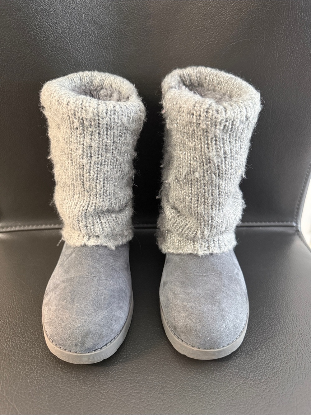 Cat &. Jack Gray Suede Boots With A Slouchy, Chunky Knit Collar, Leg Warmers